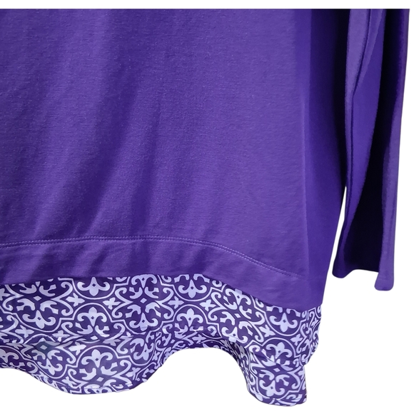 Olivia Sky Purple Long Sleeve Top with Patterned Hem Womens Plus 2X - Picture 5 of 8